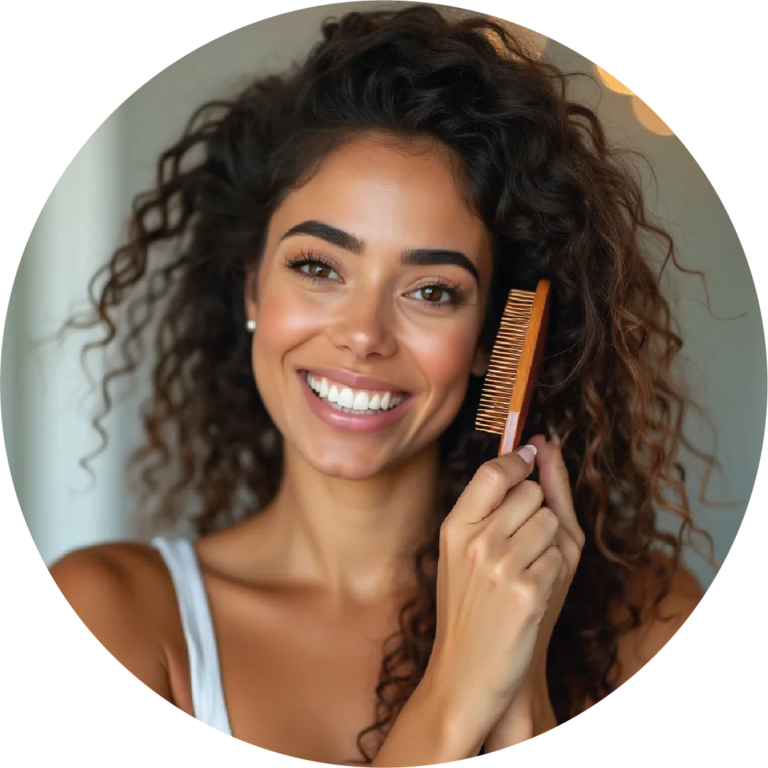 Chica usando un cepillo para el cabello de Productos Premier, especialistas en peines y cepillos en México.
